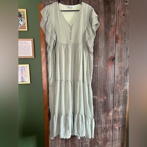 Elegant Green Ruffle Sleeve Dress - NWOT
